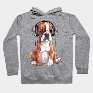 Watercolor Boxer Dog with Headphones Hoodie